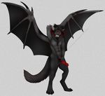  anthro black_claws black_fur black_mane cocky dragon erection fangs feline fur hashire hybrid kai lion long_tail male mammal muscles open_wings penis piercing red_eyes red_horns sabertooth smile webbed_wings wings 