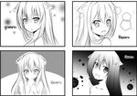  4koma :d animal_ears bangs blood blood_splatter blush cat_ears catstudioinc_(punepuni) comic commentary_request covering covering_breasts expressions fang greyscale left-to-right_manga looking_at_viewer looking_back monochrome open_mouth original puni_(miku_plus) smile solo thai topless translated yandere 