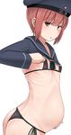  bikini brown_eyes brown_hair clothes_writing kantai_collection looking_at_viewer parted_lips pregnant ribs sailor_collar short_hair side-tie_bikini solo swimsuit taji_(crowview) z3_max_schultz_(kantai_collection) 
