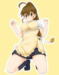  apron breasts brown_eyes brown_hair highres large_breasts long_hair ponytail sch solo taneshima_popura waitress working!! 