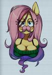  anthro anthrofied breasts clothing equine facial_hair female fluttershy_(mlp) friendship_is_magic hair long_hair looking_at_viewer lui-ra mammal mustache my_little_pony smile solo 