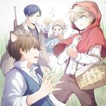  aldnoah.zero animal_ears big_bad_wolf big_bad_wolf_(cosplay) big_bad_wolf_(grimm) black_hair blonde_hair bomber_jacket claws cosplay cruhteo grimm's_fairy_tales gun harklight jacket little_red_riding_hood little_red_riding_hood_(grimm) little_red_riding_hood_(grimm)_(cosplay) multiple_boys ryuna_(itouaiyuki) saazbaum shotgun slaine_troyard weapon wolf_ears 