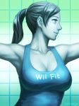  bellhenge breasts cleavage grey_eyes grey_hair highres large_breasts lips long_hair md5_mismatch nose ponytail resized smile solo super_smash_bros. tank_top upper_body upscaled white_skin wii_fit wii_fit_trainer 