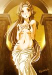 brown_eyes brown_hair covering covering_breasts fine_art_parody groin headband jintsuu_(kantai_collection) kantai_collection long_hair looking_at_viewer navel open_mouth parody remodel_(kantai_collection) sogabe_toshinori solo topless venus_de_milo very_long_hair 