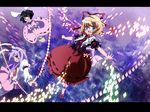  amo animal_ears black_hair blazer blonde_hair blue_eyes bubble_skirt bunny_ears danmaku inaba_tewi jacket long_hair medicine_melancholy multiple_girls necktie purple_hair red_eyes reisen_udongein_inaba ribbon short_hair skirt touhou 