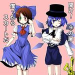  2girls blue_eyes blue_hair brown_hair cirno cirno_(cosplay) cosplay costume_switch crossover doll_joints heterochromia multiple_girls rozen_maiden short_hair souseiseki souseiseki_(cosplay) touhou translated wings yayo_(yakuyoru) 