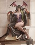  bat_wings blue_eyes breasts capcom center_opening cleavage darkstalkers demon_girl green_hair head_wings morrigan_aensland succubus vampire_(game) wings 