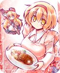  alice_margatroid apron blonde_hair blue_eyes doll food fork hairband kibushi long_hair multiple_girls shanghai_doll short_hair touhou yellow_eyes 