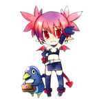  ameshizuku_natsuki bad_id bad_pixiv_id bat_wings chibi demon_girl disgaea earrings elbow_gloves etna gloves jewelry midriff miniskirt pointy_ears prinny red_eyes red_hair skirt solo tail thighhighs twintails wings 