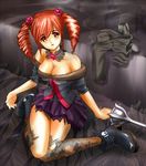  amy_sorel bare_shoulders boots breasts choker cleavage detached_sleeves dress drill_hair fishnet_legwear fishnet_stockings fishnets flower fur gothic_lolita lace legwear lolita_fashion rapier red_eyes red_hair redhead rose short_twintails soul_calibur soul_calibur_iv soulcalibur_iv sword taka taka_(pixiv33768) thigh-highs thighhighs torn_clothes twintails weapon 