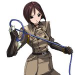  bob_cut brown_hair chiisan choker gloves looking_at_viewer lowres short_hair simple_background solo the_king_of_fighters uniform whip whip_(kof) white_background 