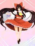  bad_id bad_pixiv_id bow brown_hair detached_sleeves hakurei_reimu highres kaneru long_hair red_eyes solo touhou 