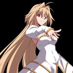  archetype_earth arcueid_brunestud blonde_hair dress long_hair melty_blood official_art princess_outfit red_eyes solo strapless strapless_dress takeuchi_takashi tsukihime 