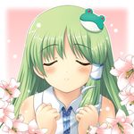  blush closed_eyes flower frog green_hair hair_ornament incoming_kiss kochiya_sanae snake solo touhou yamasan 