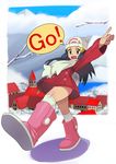  alternate_costume bad_id bad_pixiv_id boots coat hat hikari_(pokemon) long_hair pink_footwear pointing pokemon pokemon_(game) pokemon_dppt pokemon_platinum ryunryun scarf solo winter_clothes winter_coat 