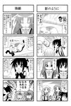  4koma cat comic greyscale kiri_(trouble_spirit) kori_(trouble_spirit) minami_(colorful_palette) minigirl monochrome multiple_4koma multiple_girls original ribbon tiko_(trouble_spirit) translated trouble_spirit! yawning 