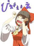 bad_id bad_pixiv_id bare_shoulders blush brown_hair clenched_hands closed_eyes crying detached_sleeves hakurei_reimu open_mouth peptide ribbon short_hair sobbing solo streaming_tears tears touhou translated 