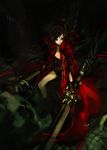  brown_hair coat cosplay crossover dante_(devil_may_cry) dante_(devil_may_cry)_(cosplay) dark devil_may_cry gun meiko short_hair solo stecky vocaloid weapon 