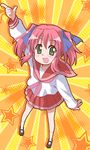  foreshortening green_eyes highres ki_(adotadot) kobayakawa_yutaka long_hair lucky_star md5_mismatch pink_neckwear pointing red_hair ryouou_school_uniform school_uniform serafuku short_hair solo twintails 