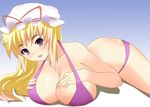  :&lt; bad_id bad_pixiv_id bikini blonde_hair breasts huge_breasts long_hair purple_eyes rick.black solo swimsuit touhou yakumo_yukari 