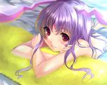  animal_ears bad_id bad_pixiv_id blush bunny_ears close-up closed_mouth crossed_arms eyelashes face fingernails inflatable_toy kobanzame lavender_hair long_hair nude purple_hair red_eyes reisen_udongein_inaba smile solo touhou water 