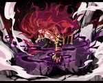  armor bad_id bad_pixiv_id black_sclera darkness fangs gauntlets hakama horns japanese_armor japanese_clothes kusazuri kyousaku long_hair male_focus muscle mygrimoire oni purple_hakama red_hair satan_(mygrimoire) solo yellow_eyes 