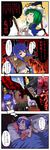  2girls 4koma bad_id bad_pixiv_id bathrobe bed blush captain_freedom cigarette comic dreaming drooling frozen happy hat hell highres hinanawi_tenshi judgement masochism middle_finger multiple_girls nightcap pillory punishment rod_of_remorse saliva shiki_eiki stepped_on tears torture touhou translated whip 