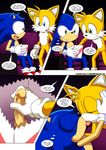  2015 balls bbmbbf canine comic duo erection eyes_closed fox hedgehog kissing male male/male mammal miles_prower mobius_unleashed movie_theater palcomix penis popcorn public sonic_(series) sonic_the_hedgehog text tongue video_games 