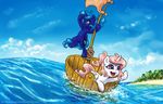  2015 blue_eyes blue_hair boat bucket cutie_mark duo equine female flag friendship_is_magic hair horn karol_pawlinski mammal my_little_pony outside palm_tree pink_hair princess_celestia_(mlp) princess_luna_(mlp) purple_eyes sail sibling sisters tree water winged_unicorn wings 