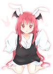  age_regression animal_ears barefoot bat_wings bunny_ears head_wings koakuma long_hair mickeysmith open_mouth oversized_clothes red_eyes red_hair sleeves_past_fingers sleeves_past_wrists solo touhou wings younger 