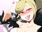  1girl blonde_hair blush cum cum_in_mouth cum_on_fingers cum_string heterochromia hilda_(under_night_in-birth) under_night_in-birth 