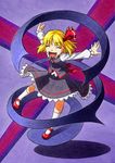  :d ^_^ blonde_hair closed_eyes darkness frilled_skirt frills hair_ribbon kawachi_koorogi open_mouth outstretched_arms ribbon rumia shirt skirt smile spread_arms touhou vest 