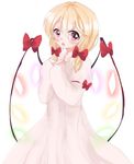  alternate_costume alternate_hairstyle asymmetrical_wings blonde_hair eyes_visible_through_hair flandre_scarlet hair_between_eyes highres looking_at_viewer low_twintails maa_(roninnn) open_mouth pajamas red_eyes short_hair sketch solo touhou twintails wings 