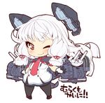  ;) bangs black_legwear blunt_bangs blush breasts brown_eyes buttons character_name chibi dress floating_hair full_body gloves hair_ribbon headgear kantai_collection light_smile long_hair mecha_musume murakumo_(kantai_collection) necktie one_eye_closed pantyhose pleated_dress red_neckwear remodel_(kantai_collection) ribbon rikumaru sailor_dress short_dress short_eyebrows short_sleeves sidelocks simple_background small_breasts smile solo spandex standing strapless strapless_dress tassel thighband_pantyhose translated tress_ribbon turret turtleneck very_long_hair white_background white_hair 