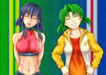  2girls alternate_costume bare_shoulders blush breasts diana_rial eyes_closed grin highres multiple_girls open_mouth ring_dream smile sonic_cat wrestle_angels wrestle_angels_survivor wrestler 