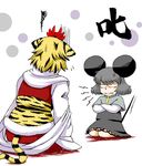  anger_vein animal_ears azuki_osamitsu black_hair blonde_hair capelet crossed_arms grey_hair hair_ornament kemonomimi_mode mouse_ears mouse_tail multicolored_hair multiple_girls nazrin open_mouth scolding short_hair sitting tail tiger_ears tiger_tail toramaru_shou touhou two-tone_hair 