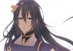  alternate_hair_length alternate_hairstyle black_hair blue_eyes hitori_(edge) japanese_clothes long_hair male_focus mikazuki_munechika smile solo touken_ranbu upper_body 