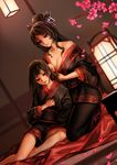  age_difference as109 bangs breasts cherry_blossoms chinese_clothes ching_nu_yu_hun_2 cleavage combing dutch_angle hanfu highres lantern large_breasts long_hair long_legs mother_and_daughter multiple_girls off_shoulder petals red_eyes sitting 