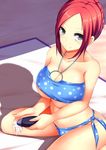  breasts cleavage grey_eyes highres large_breasts looking_at_viewer o-ring phantasy_star phantasy_star_online_2 red_hair seraphy short_hair smile solo sukage swimsuit tied_hair underboob 