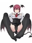  alternate_hair_length alternate_hairstyle black_dress black_panties blouse blush breasts cameltoe demon_girl demon_tail demon_wings dress feet foreshortening garter_straps hands_on_own_chest head_wings highres koakuma large_breasts leaning_back light_smile long_sleeves looking_at_viewer microdress mole necktie nicutoka no_shoes panties pantyshot pantyshot_(sitting) puffy_sleeves red_eyes red_hair red_neckwear short_hair simple_background sitting sketch solo tail thighhighs touhou underbust underwear white_background wings 