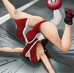  1girl artist_request ass breasts brown_hair defeated faceplant fatal_fury from_behind humiliation king_of_fighters long_hair pain ponytail ryona shiranui_mai solo top-down_bottom-up 
