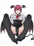  alternate_hair_length alternate_hairstyle black_dress black_panties blouse blush breasts cameltoe collar demon_girl demon_tail demon_wings dress feet foreshortening garter_straps hands_on_own_chest head_wings highres koakuma large_breasts leaning_back leash light_smile long_sleeves looking_at_viewer microdress mole necktie nicutoka no_shoes panties pantyshot pantyshot_(sitting) puffy_sleeves red_eyes red_hair red_neckwear short_hair simple_background sitting sketch solo tail thighhighs touhou underbust underwear white_background wings 