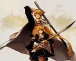  1girl blonde_hair cape chacall hanzou_(sumomomo_momomo) katana long_hair miyamoto_iroha ponytail side_ponytail sumomomo_momomo sword very_long_hair weapon 