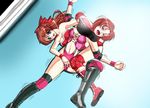  artist_request blush boots brown_hair corey_sniper corset elbow_pads fingering hair_ribbon knee_pads leotard long_hair multiple_girls mutou_megumi octopus_hold open_mouth purple_eyes ribbon rigid saliva submission_hold sweat trembling wrestle_angels wrestle_angels_survivor wrestle_angels_survivor_2 wrestling wrestling_outfit wristband yuri 