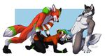  2015 anal anthro canine cum cum_in_ass cum_inside flynx-flink fox group group_sex knot male male/male mammal nude oral penetration red_panda sex threesome wolf 