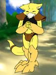  abra anthro anthrofied bulge clasped_hands clothing colored digital_media_(artwork) eyes_closed flat_colors front_view hopelesshighschool male nintendo outside pok&eacute;mon road sky solo standing thong tree video_games 