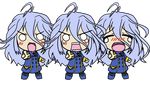  ahoge antenna_hair arunohi black_legwear blue_hair blush chibi crying crying_with_eyes_open messy_hair military military_uniform necktie o_o open_mouth pantyhose pointing pointing_at_viewer shiony_regis super_robot_wars super_robot_wars_z2 tears teeth uniform 