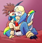  absol anal azura azuraracon balls blush cuddling drooling entwined_tails hug hybrid male male/male nintendo nuzzling penis pok&eacute;mon saliva samurott scarf smeargle video_games 