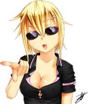  blonde_hair breasts cleavage eru-sennin highres maki_(eru) medium_breasts original short_hair solo sunglasses transparent_background 