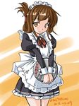  alternate_costume brown_eyes brown_hair enmaided folded_ponytail inazuma_(kantai_collection) kantai_collection long_hair maid maid_headdress solo tatsumi_ray tray 